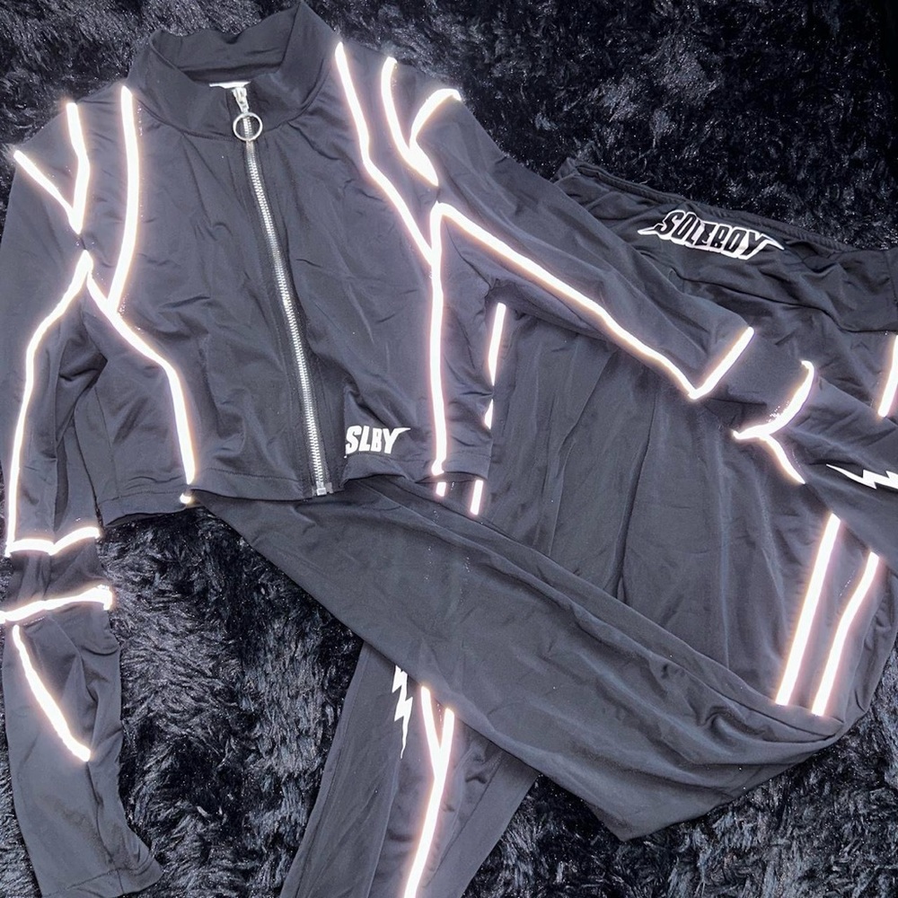 Soleboy Black Lightning Bolt Two Piece Set